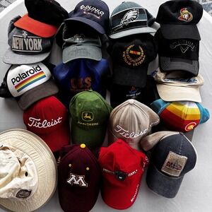Vintage Hat Lot Titleist Polaroid John Deere Eagles Vietnam Veteran Trucker Caps